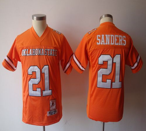 Cowboys #21 Barry Sanders Orange Throwback Stitched Youth NCAA Jersey - Click Image to Close